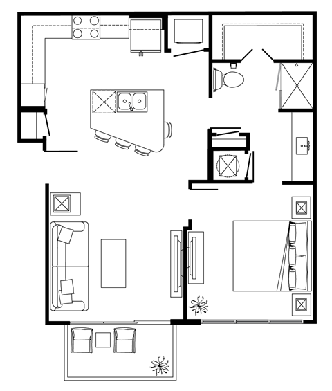 A black and white image of a floor plan of a house.