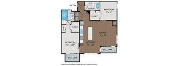 A floor plan of a home with a balcony and a bathroom.