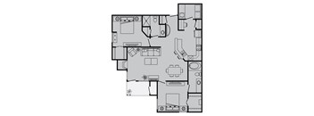 A floor plan of a house with a kitchen, living room, dining room, and bedrooms.