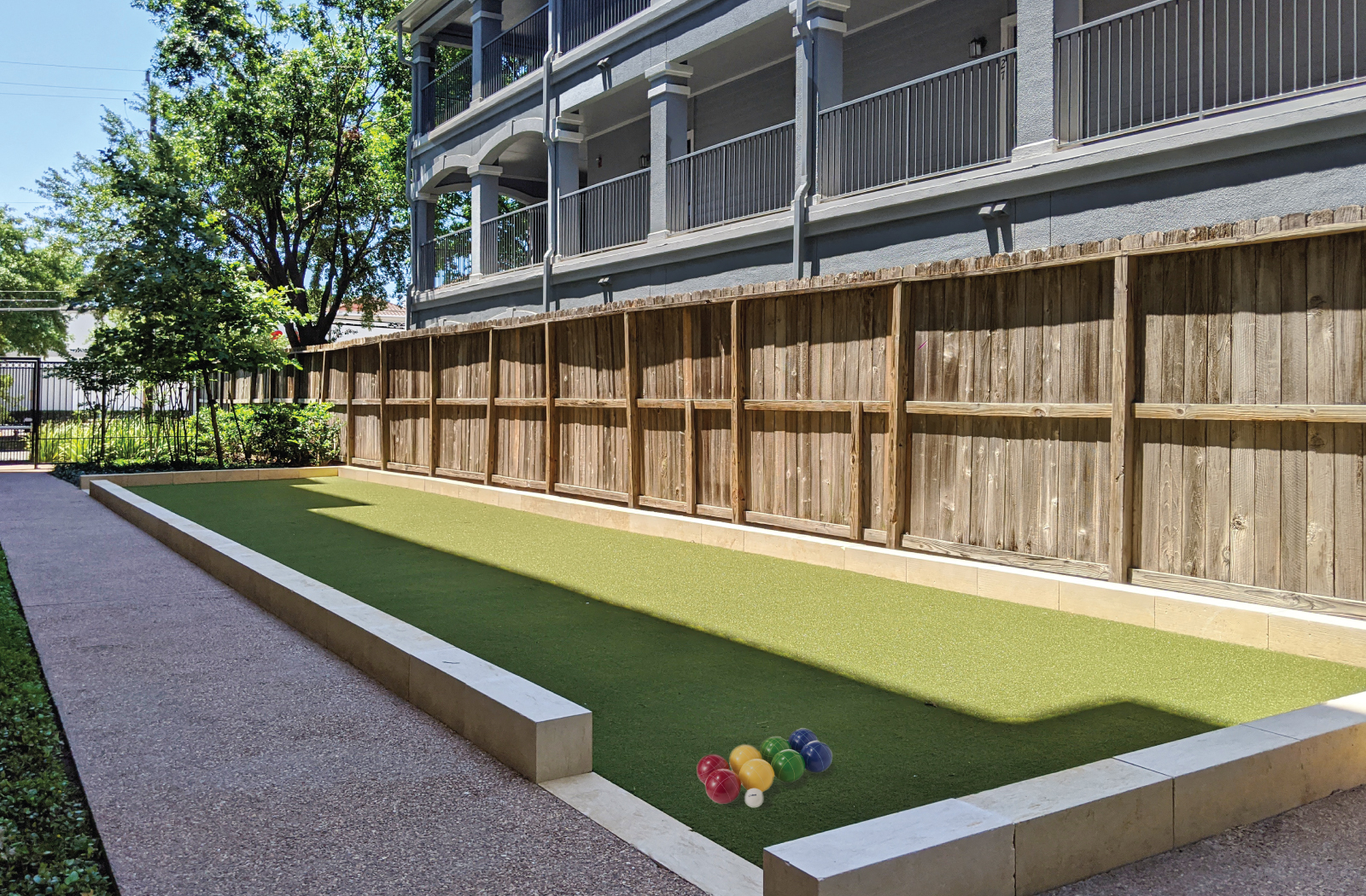 Bocce ball court at Le Palais Apartments in Houston.