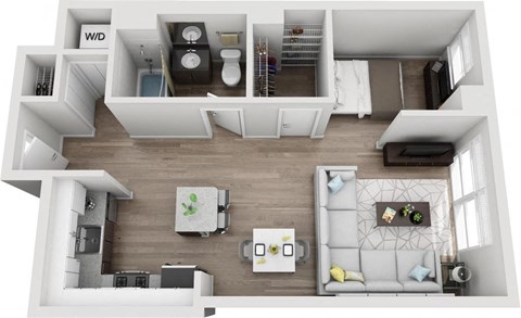 the 1190 sqft studio floor plan with ensuite baths