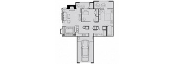 a floor plan of a small house with a car