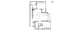A black and white image of a floor plan labeled E2.