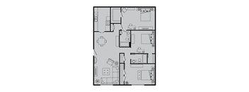 A black and white floor plan of a house with a kitchen, living room, and bathroom.