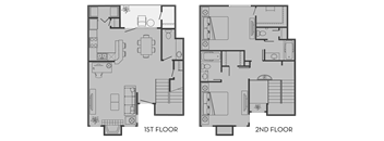 A floor plan of a two-story house with labeled first and second floors.