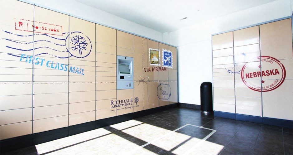 Resident package lockers at The Biltmore Apartments in Omaha, Nebraska