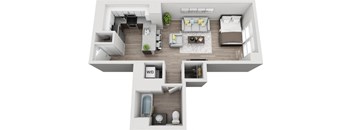 the 1100 floor plan  studio with ensuite bathroom