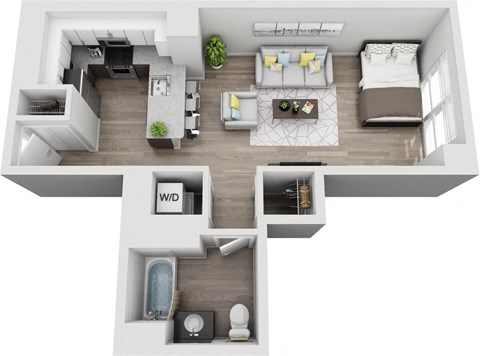 the 1100 floor plan  studio with ensuite bathroom