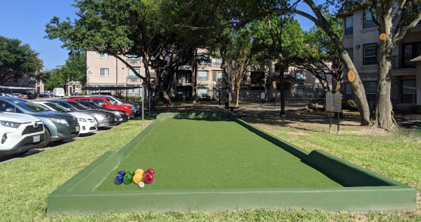 Luxury gated apartment community near the energy corridor with bocce ball court.