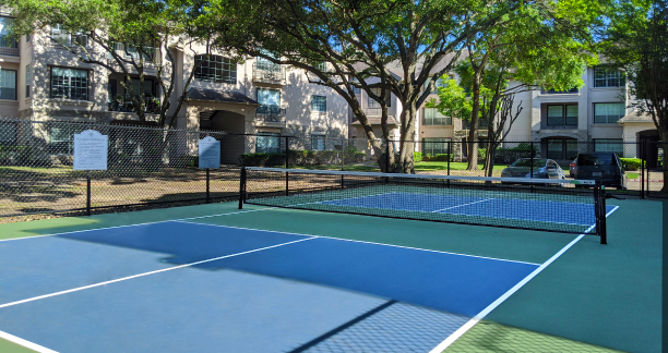 Gated apartment community near the energy corridor with pickleball court.