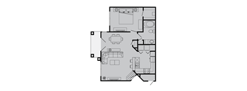 A floor plan of a house with a kitchen, living room, dining room, and bathrooms.