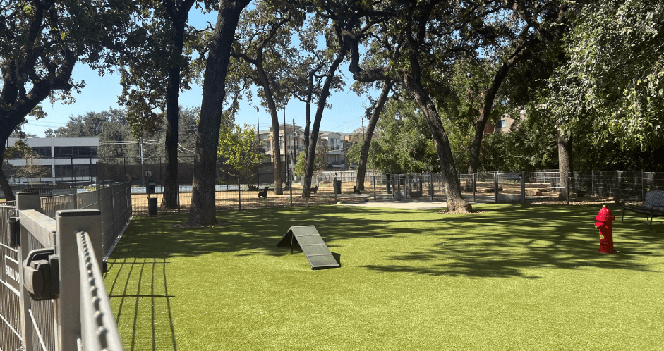 Dog Park at Woodlake Community Park near Woodlake Oaks Apartments, Houston Texas