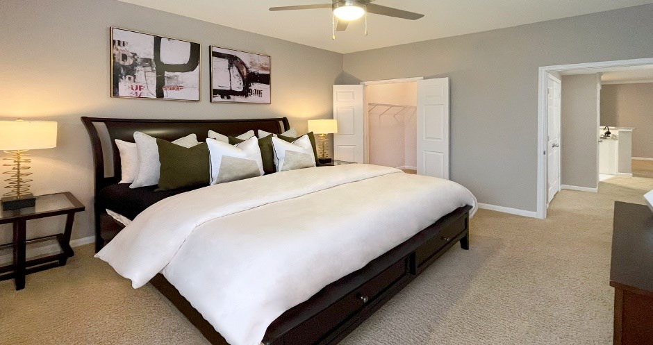 Spacious master bedroom with walk-in closet at Breckenridge Apartments in Omaha, Nebraska