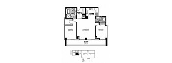 the plan of the upper floor of the house with a layout of bedrooms and baths