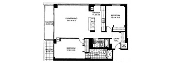 the floor plan of the second level of a house with a garage and a balcony