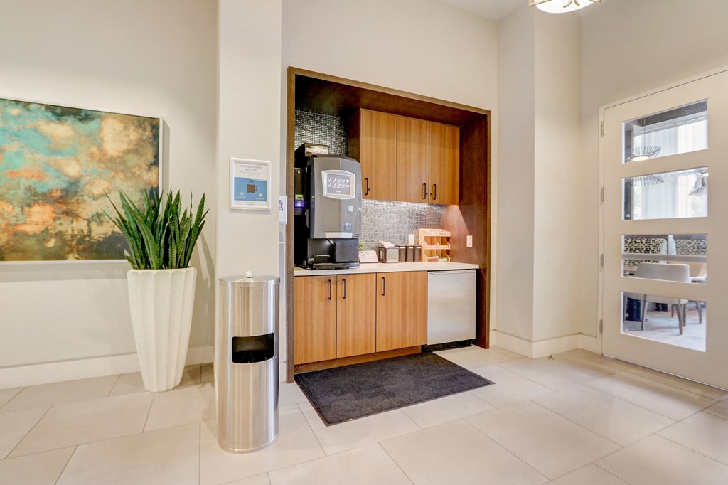 Room with a coffee mach at The Apartments at Lincoln Common, Chicago, 60614