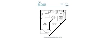a floor plan of a bedroom apartment with a bathroom and a bath