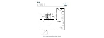 a floor plan of a studio apartment with a bedroom and a living room