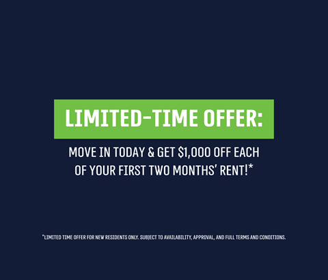 A promotional image offering a $1,000 discount on the first two months' rent for new residents.