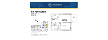 A floor plan for a 1 bedroom apartment at The Addington by Greenbank.