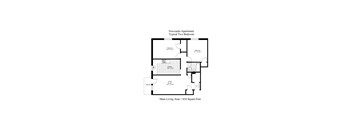 A drawing of a two bedroom apartment with a living room.