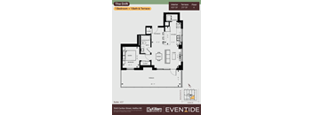 A floor plan for a 1 bedroom, 1 bath, and terrace apartment.