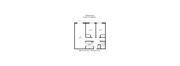 A floor plan of a 3 Dillman Place, a typical two bedroom apartment with a living room, two bedrooms, and a balcony.