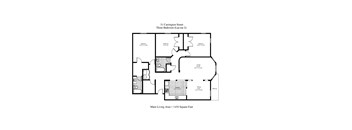 A drawing of a 3 bedroom apartment layout on Carrington Street.