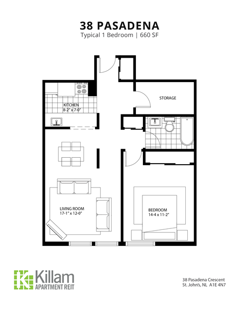 38 Pasadena  1 Bedroom Floor Plan