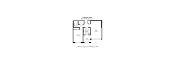 A floor plan of a one bedroom apartment at 6 Jamieson Street.