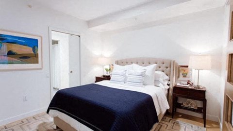 a bedroom with a bed and two night stands