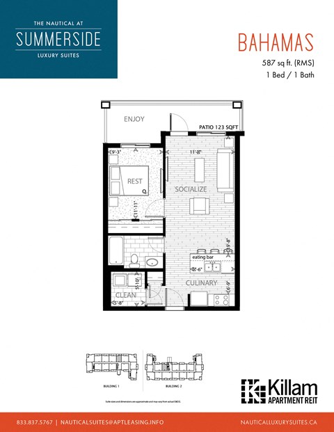 Bahamas 1 Bedroom + 1 Bath 587 SF Floor Plan