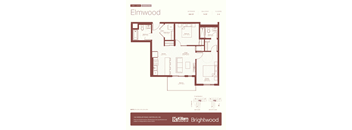 A floor plan for a home with a kitchen, living room, and two bedrooms.