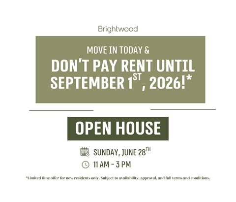A promotional image for Brightwood offers a rent-free period for new residents.