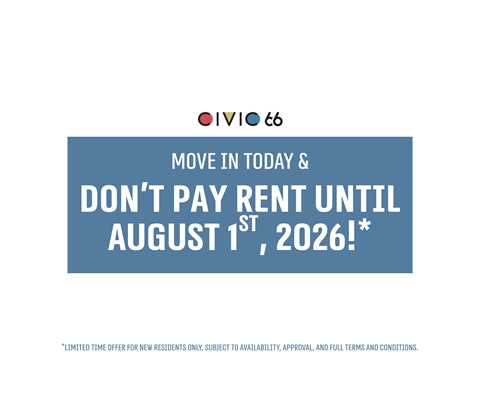 An advertisement for a housing offer that reads "Move in today and don't pay rent until August 1st, 2026!"