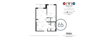 A floor plan for a suite at the Oivio Sixty Six apartment complex.