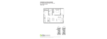 A floor plan for a 1 bedroom, 1 bath apartment at Crown Isle Boulevard.