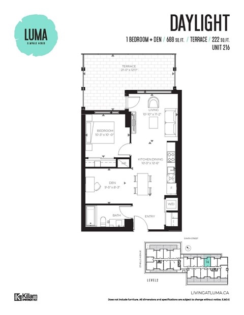 Daylight - 1 Bed + Den | 1 Bath