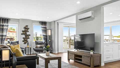 a living room with a couch and a television