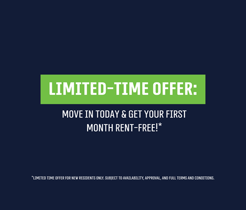 A promotional image offering a free first month rent for new residents.