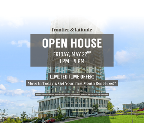 An open house event is advertised for Friday, May 22nd from 1 PM to 1 PM.