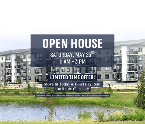 An open house event is advertised for Saturday, May 23rd from 11 AM to 3 PM.