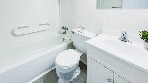 A white toilet is in a bathroom next to a sink.