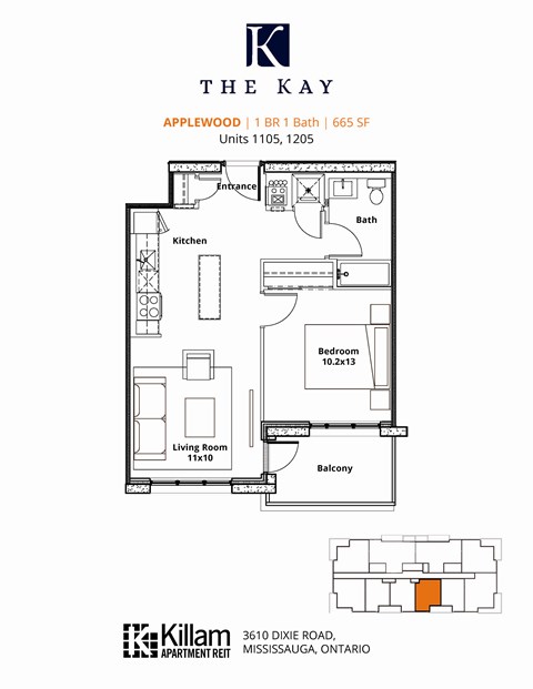 Applewood 1 Bedroom Barrier Free 1 Bathroom Floor Plan