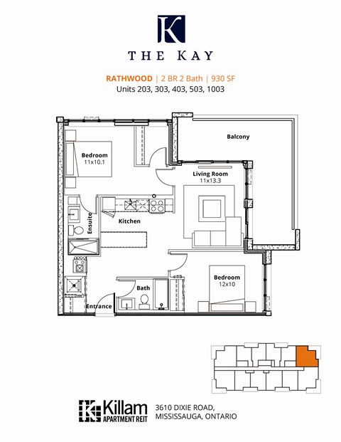 Rathwood 2 Bedroom 2 Bath Floor Plan