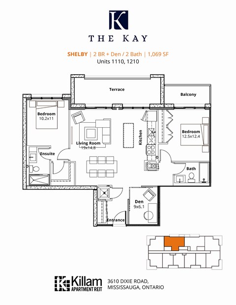 Shelby 2 Bedroom + Den  2 Bathroom Floor Plan
