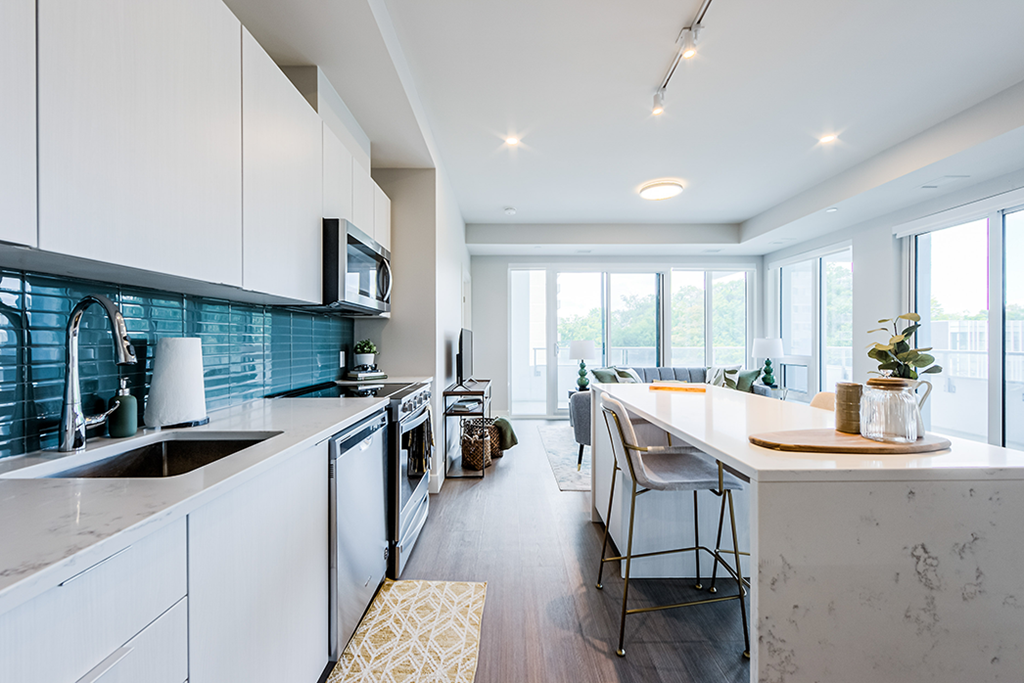 The Kay Kitchen With Living Room View