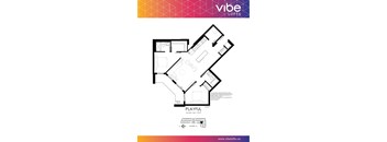 A floor plan for a loft named "vibe" with two bedrooms and a living area.