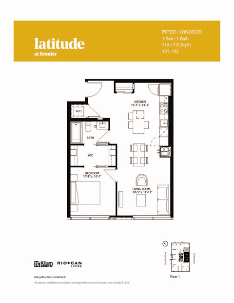 Piper/Windsor 1 Bedroom 1 Bath Floor Plan