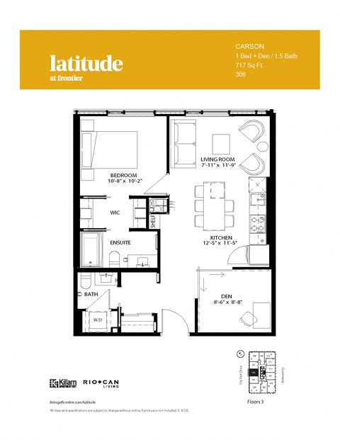 Carson 1 Bedroom + Den 1.5 Bath Floor Plan